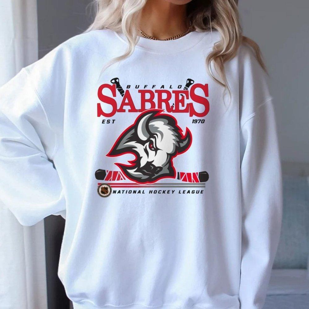 Buffalo Sabres White Sweatshirt, College Hockey Cotton Unisex Sweater